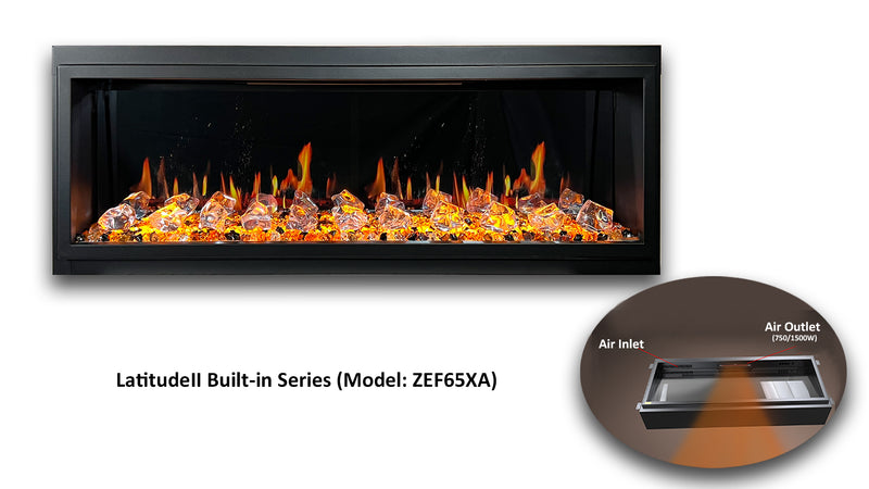 Latitude 65" Ultra Slim Built-in Electric Fireplace + Crushed Ice Rocks