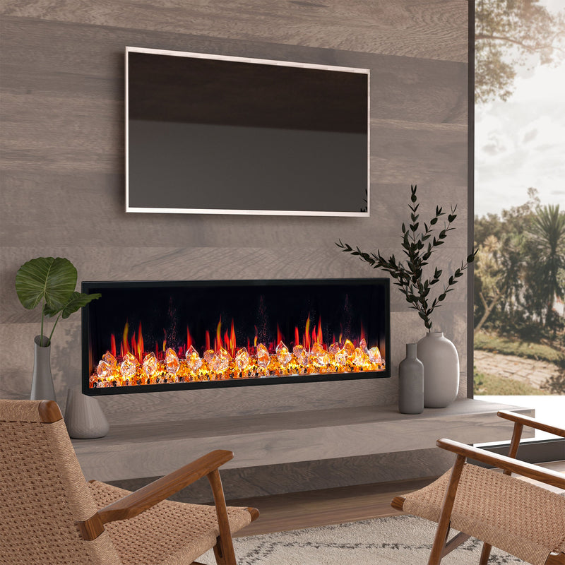 Latitude 65" Ultra Slim Built-in Electric Fireplace + Crushed Ice Rocks