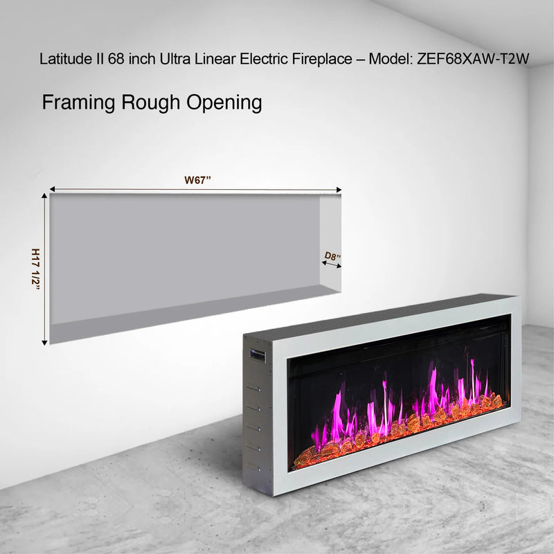 Gloria II 68" Smart Wall Mount Electric Fireplace with Reflective Fire Glass (White)