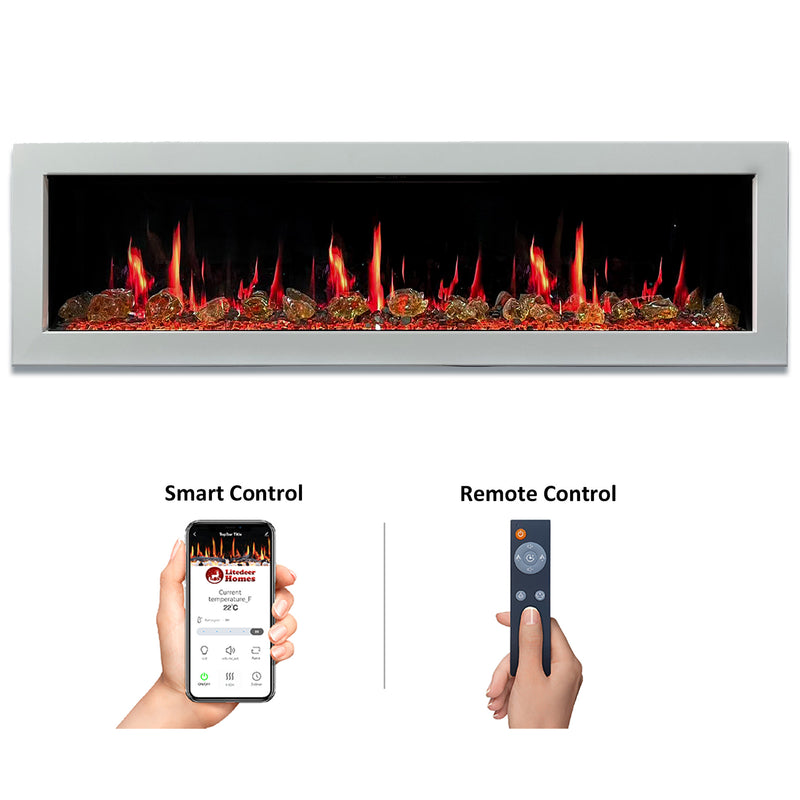 Gloria II 68" Smart Wall Mount Electric Fireplace with Reflective Fire Glass (White)