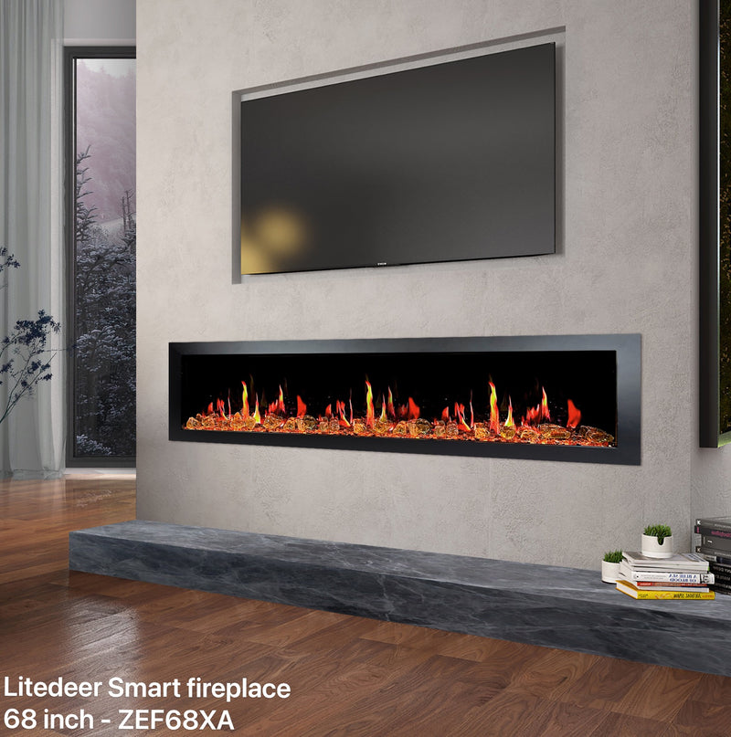 Latitude II 68-in Smart Wall Mount Electric Fireplace + Reflective Fire Glass
