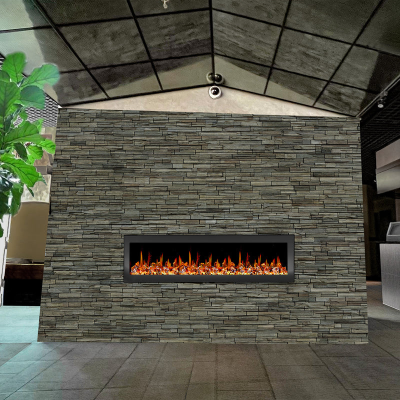 Latitude II 68-in Smart Wall Mount Electric Fireplace + Crushed Ice Rocks