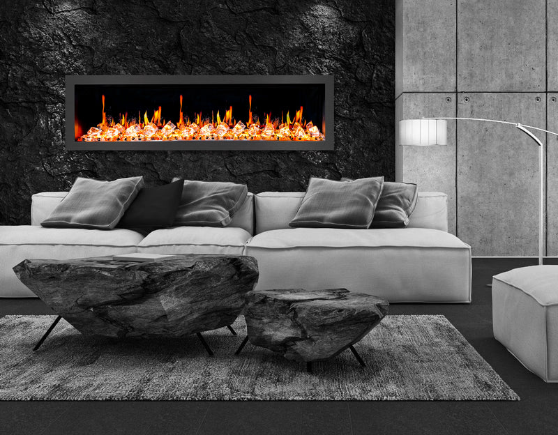 Latitude II 68-in Smart Wall Mount Electric Fireplace + Crushed Ice Rocks