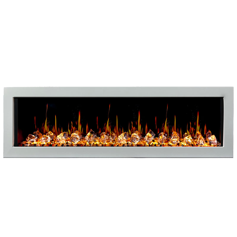 Gloria II 68" Seamless Push-in Electric Fireplace with Crushed Ice Rocks (White)