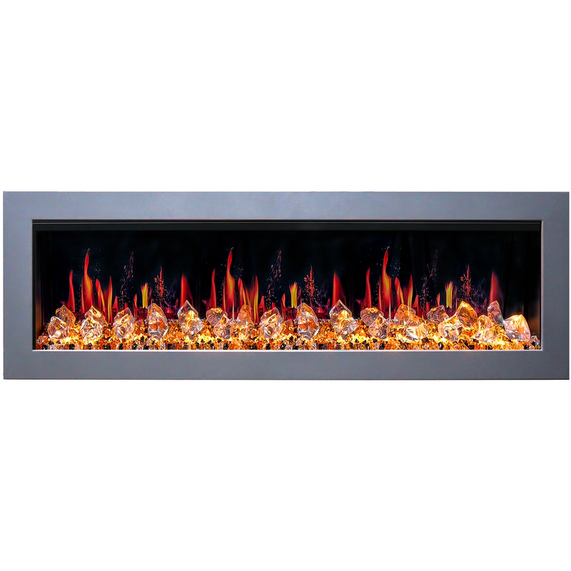 Gloria II 68" Seamless Push-in Electric Fireplace with Crushed Ice Rocks (White)