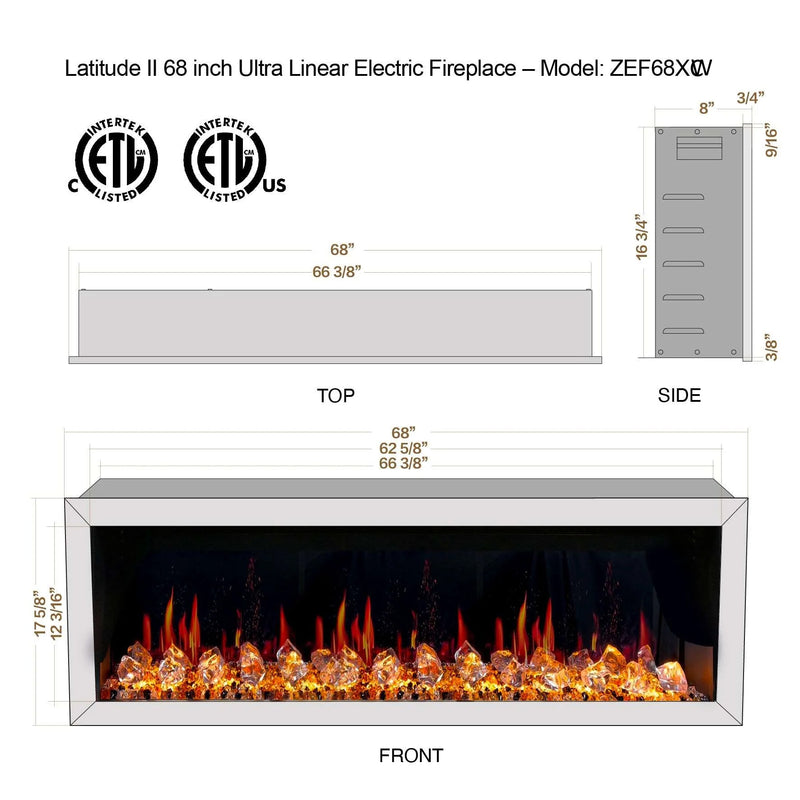 Gloria II 68-in Smart Wall Mount Electric Fireplace (White)