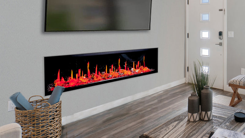 Latitude 75" Built-in Linear Electric Fireplace + Reflective Fire Glass
