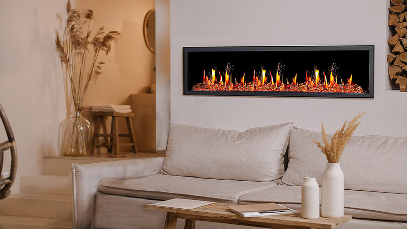 Latitude 75" Built-in Linear Electric Fireplace + Reflective Fire Glass