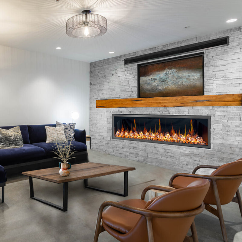 Latitude 75" Built-in Linear Electric Fireplace + Crushed Ice Rocks