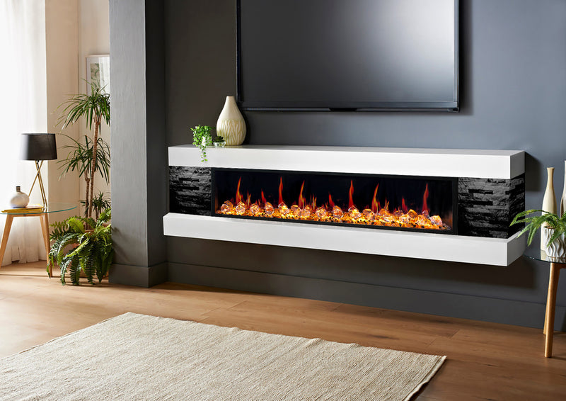 Latitude 75" Built-in Linear Electric Fireplace + Crushed Ice Rocks