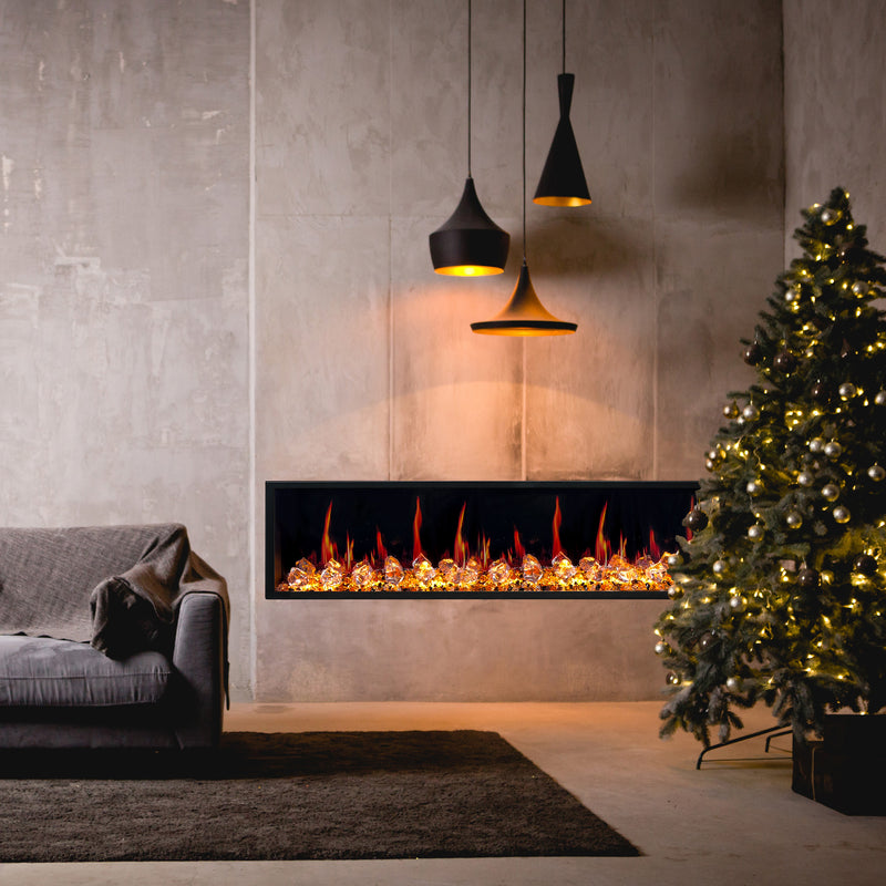 Latitude 75" Built-in Linear Electric Fireplace + Crushed Ice Rocks
