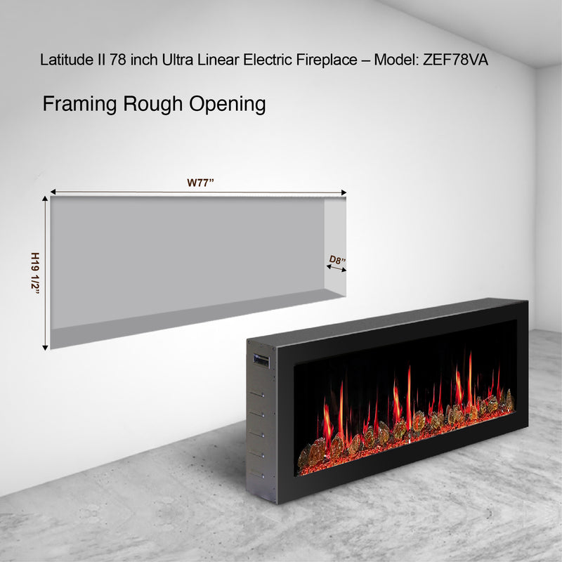 Latitude II 78-in Smart Wall Mount Electric Fireplace + Reflective Fire Glass