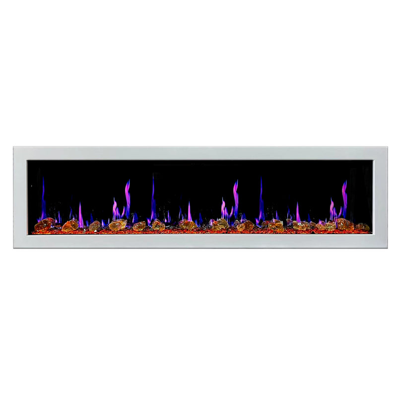 Gloria II 78" Smart Wall Mount Electric Fireplace with Reflective Fire Glass (White)