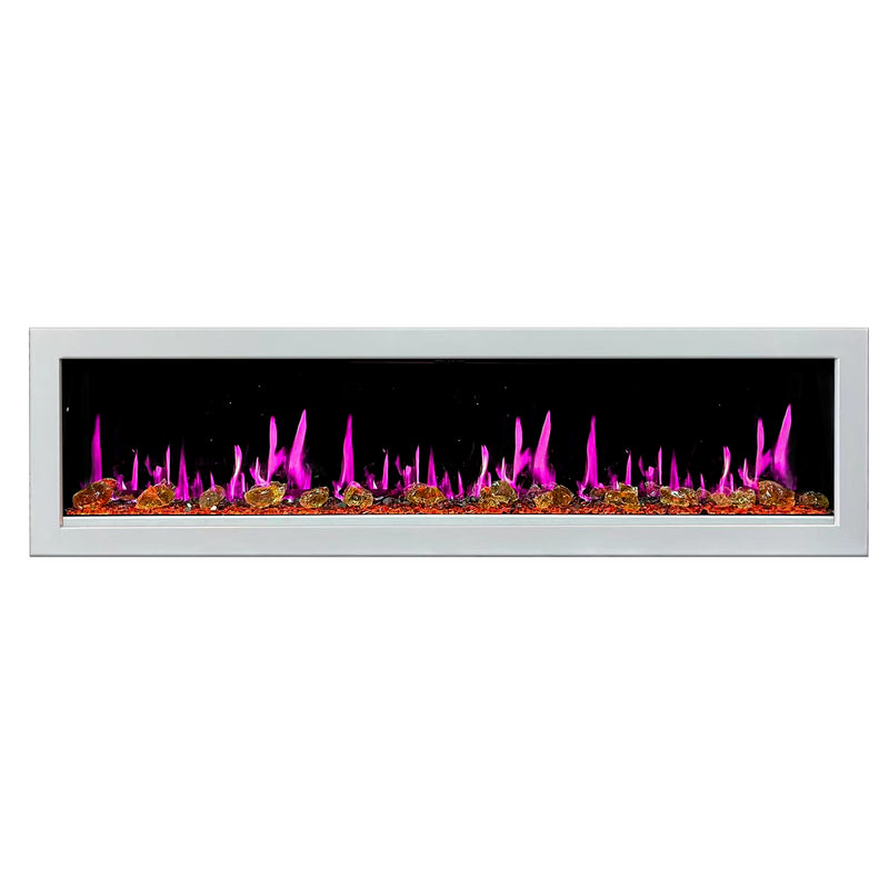 Gloria II 78" Smart Wall Mount Electric Fireplace with Reflective Fire Glass (White)