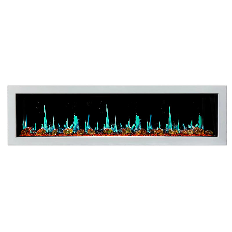 Gloria II 78" Smart Wall Mount Electric Fireplace with Reflective Fire Glass (White)