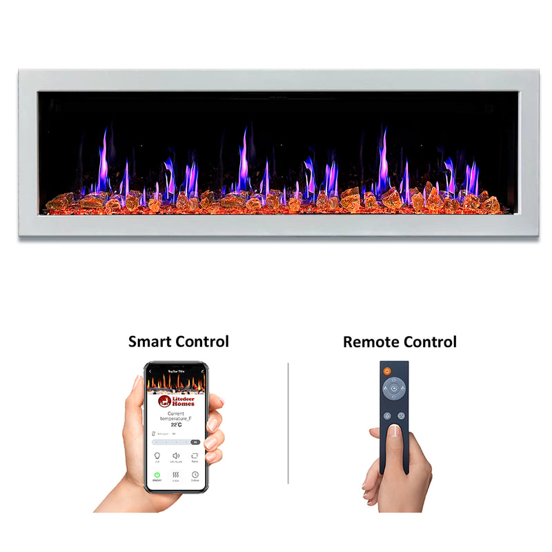 Gloria II 78" Smart Wall Mount Electric Fireplace with Reflective Fire Glass (White)