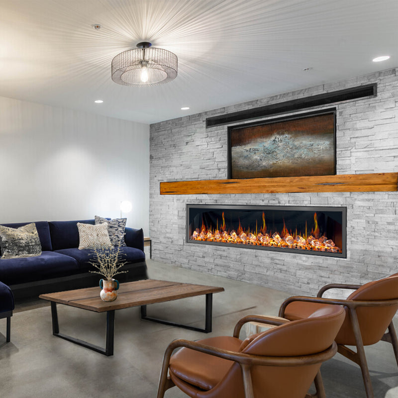 Latitude II 78-in Smart Wall Mount Electric Fireplace + Crushed Ice Rocks