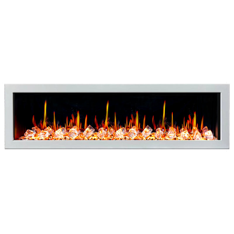 Gloria II 78" Seamless Push-in Electric Fireplace with Crushed Ice Rocks (White)