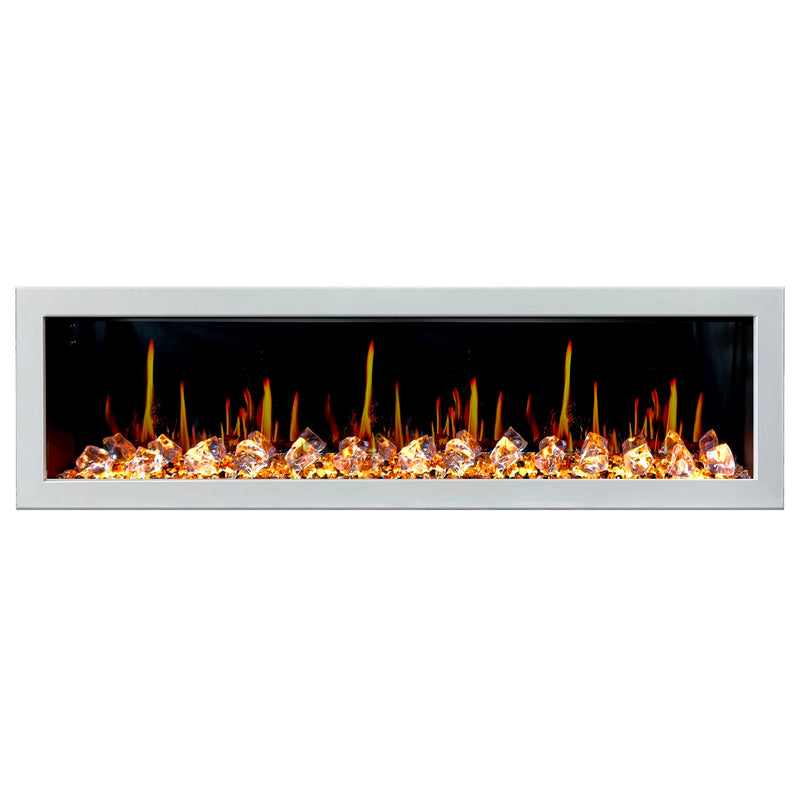 Gloria II 78" Seamless Push-in Electric Fireplace with Crushed Ice Rocks (White)