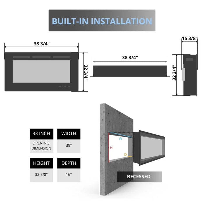 Dimplex 39-Inch Standard Built-in Electric Firebox, UL Listed (BF39STP)