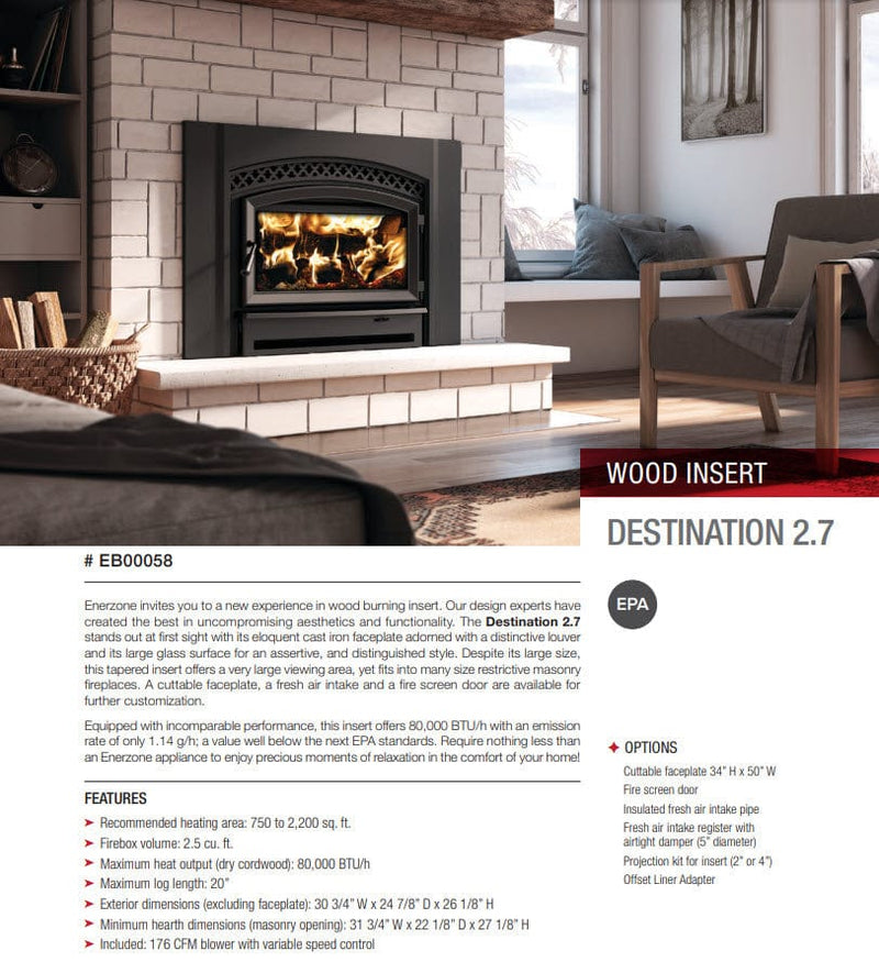Enerzone Wood Burning Inserts DESTINATION 2.7 WOOD INSERT - EB00058