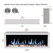 Gloria Electric Fireplace Gloria II 58-in Smart Wall Mount Electric Fireplace (White)