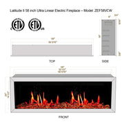 Gloria Electric Fireplace Gloria II 58" Seamless Push-in Electric Fireplace with Crushed Ice Rocks (White)