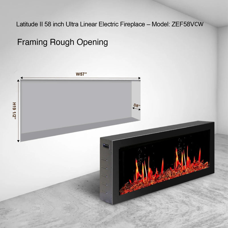 Gloria Electric Fireplace Gloria II 58" Seamless Push-in Electric Fireplace with Crushed Ice Rocks (White)