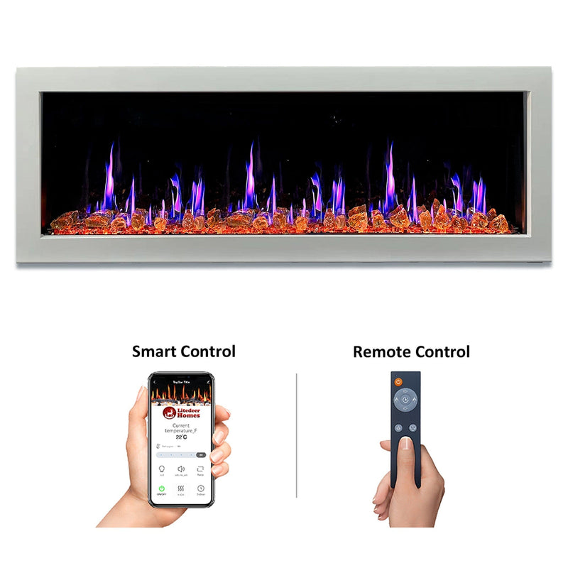 Gloria Electric Fireplace Gloria II 58" Smart Wall Mount Electric Fireplace with Reflective Fire Glass (White)