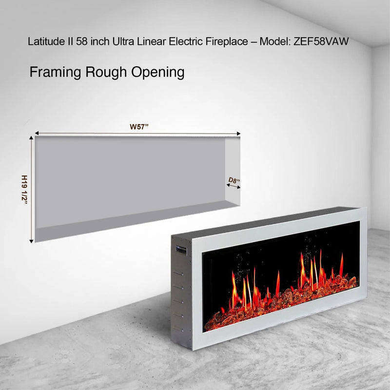 Gloria Electric Fireplace Gloria II 58" Smart Wall Mount Electric Fireplace with Reflective Fire Glass (White)
