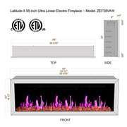 Gloria Electric Fireplace Gloria II 58" Smart Wall Mount Electric Fireplace with Reflective Fire Glass (White)