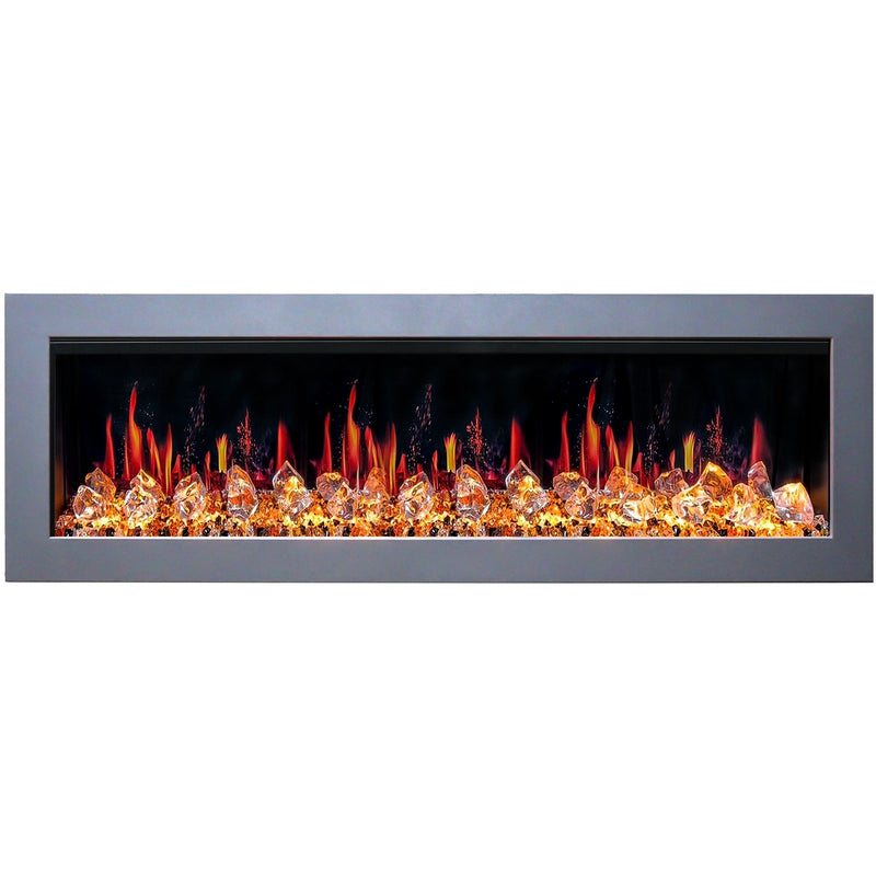 Gloria Electric Fireplace Gloria II 68" Seamless Push-in Electric Fireplace with Crushed Ice Rocks (White)