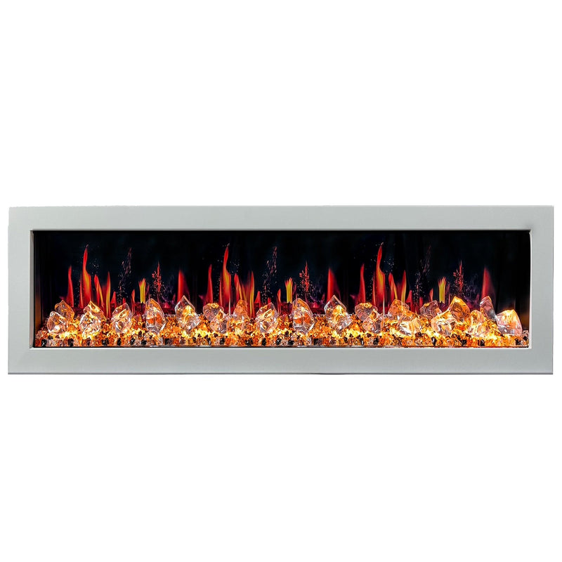Gloria Electric Fireplace Gloria II 68" Seamless Push-in Electric Fireplace with Crushed Ice Rocks (White)