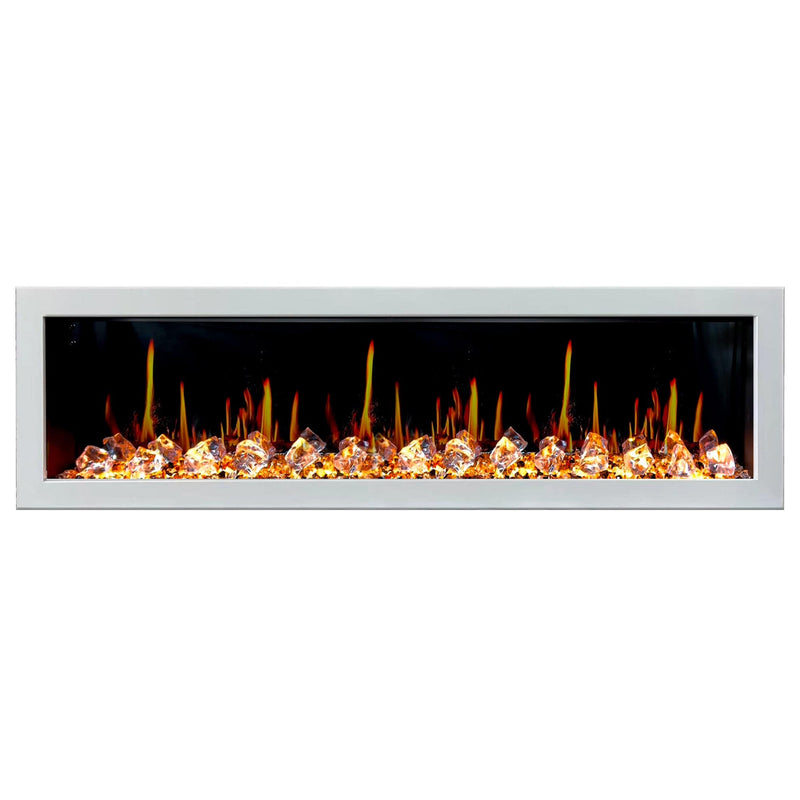 Latitude Electric Fireplace Gloria II 78" Seamless Push-in Electric Fireplace with Crushed Ice Rocks (White)