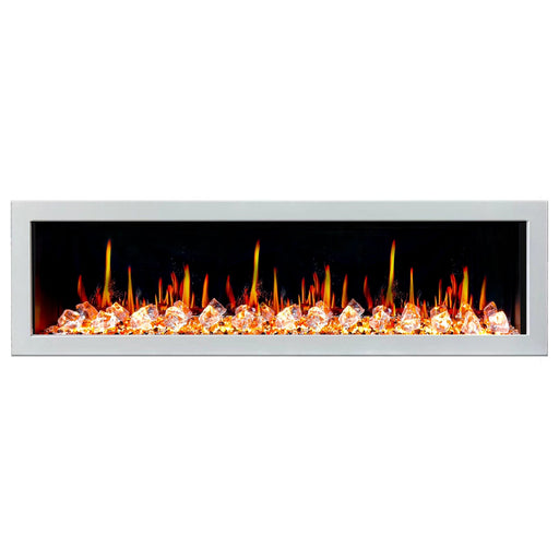 Latitude Electric Fireplace Gloria II 78" Seamless Push-in Electric Fireplace with Crushed Ice Rocks (White)