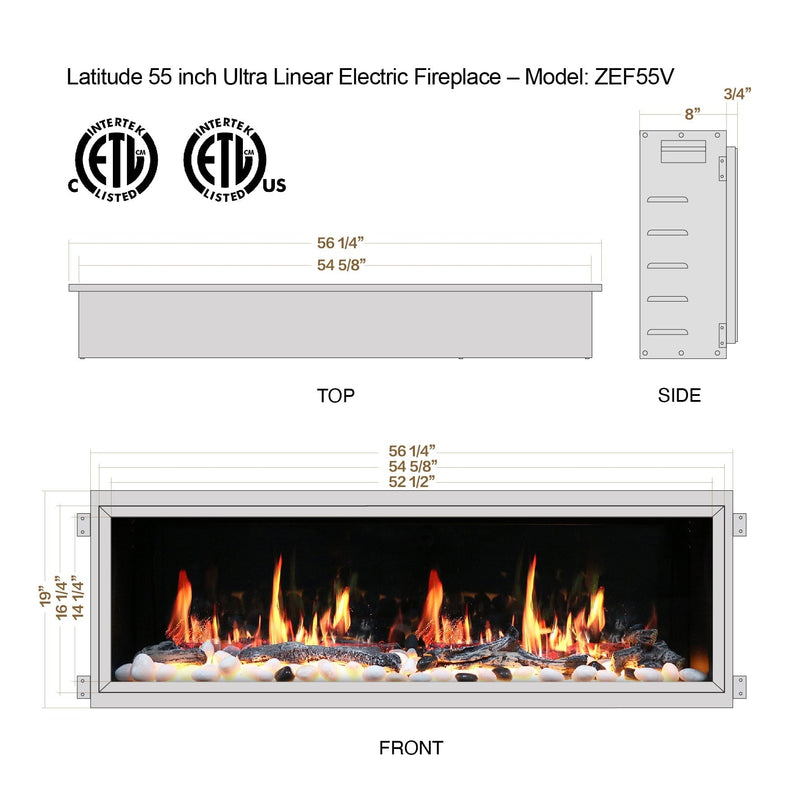 Latitude Electric Fireplace Latitude 55" Ultra Slim Built-in Electric Fireplace