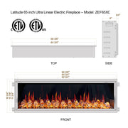 Latitude Electric Fireplace Latitude 65" Ultra Slim Built-in Electric Fireplace + Crushed Ice Rocks