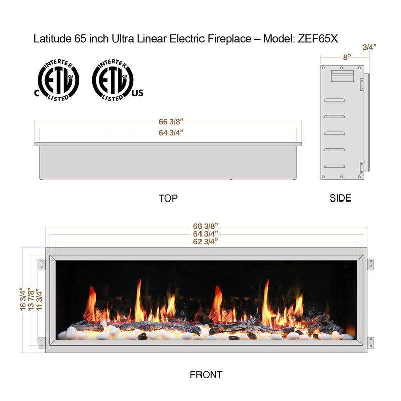 Latitude Electric Fireplace Latitude 65" Ultra Slim Built-in Electric Fireplace