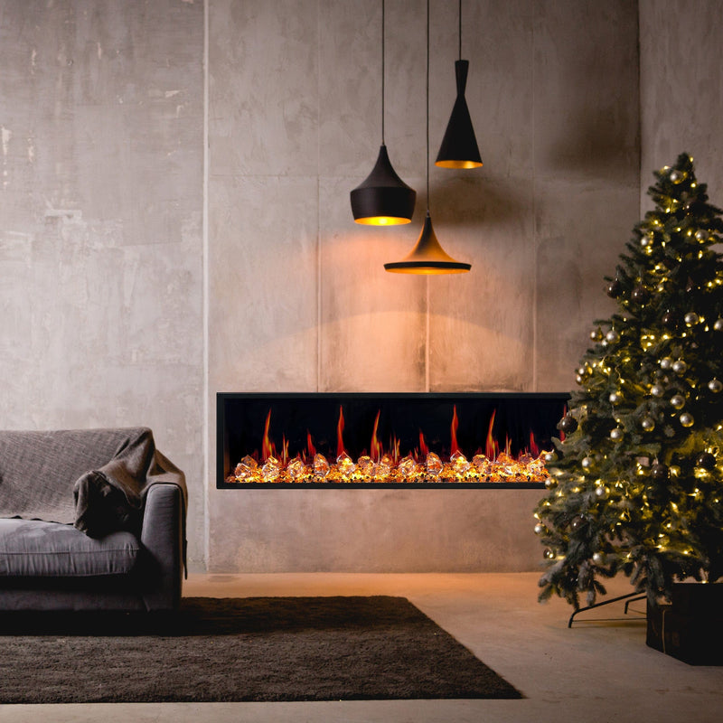 Latitude Electric Fireplace Latitude 75" Built-in Linear Electric Fireplace + Crushed Ice Rocks