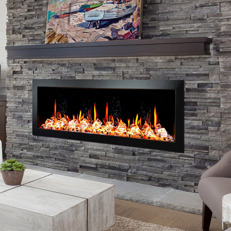 Latitude Electric Fireplace Latitude II 58-in Smart Wall Mount Electric Fireplace + Crushed Ice Rocks