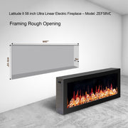 Latitude Electric Fireplace Latitude II 58-in Smart Wall Mount Electric Fireplace + Crushed Ice Rocks