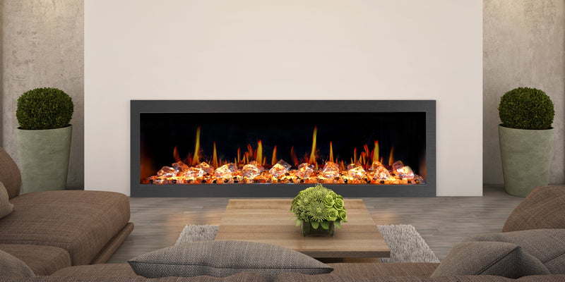 Latitude Electric Fireplace Latitude II 58-in Smart Wall Mount Electric Fireplace + Crushed Ice Rocks
