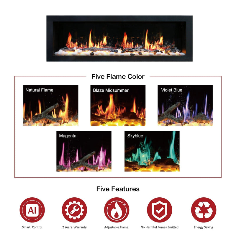 Latitude Electric Fireplace Latitude II 58-in Smart Wall Mount Electric Fireplace