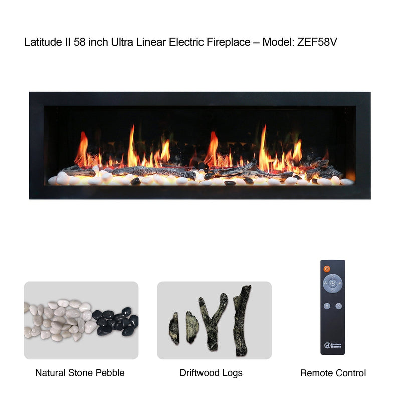 Latitude Electric Fireplace Latitude II 58-in Smart Wall Mount Electric Fireplace