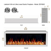 Latitude Electric Fireplace Latitude II 68-in Smart Wall Mount Electric Fireplace + Crushed Ice Rocks