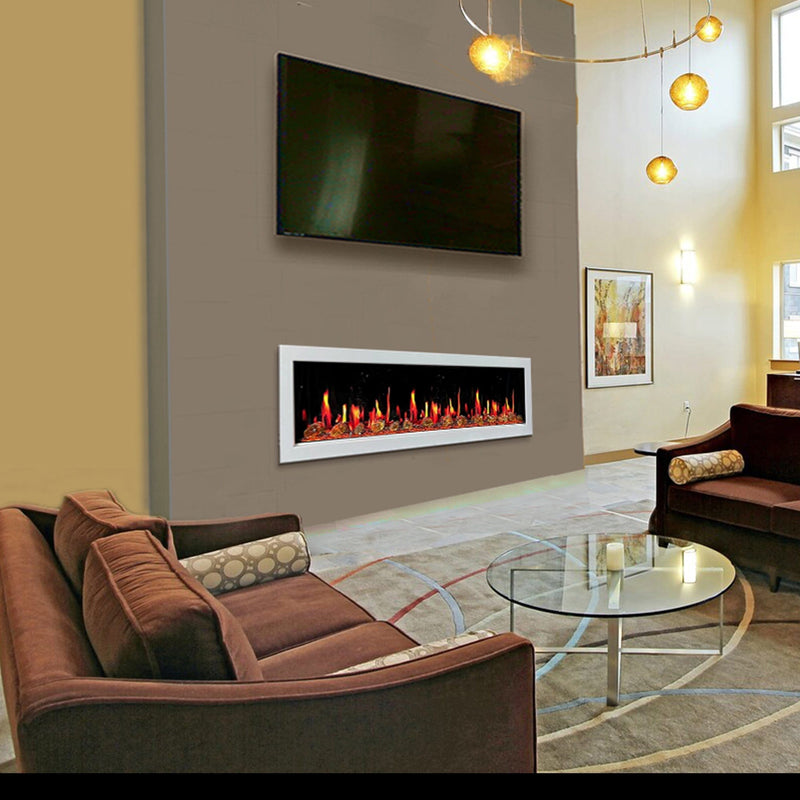 Latitude Electric Fireplace Latitude II 68-in Smart Wall Mount Electric Fireplace + Reflective Fire Glass