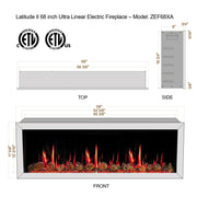 Latitude Electric Fireplace Latitude II 68-in Smart Wall Mount Electric Fireplace + Reflective Fire Glass