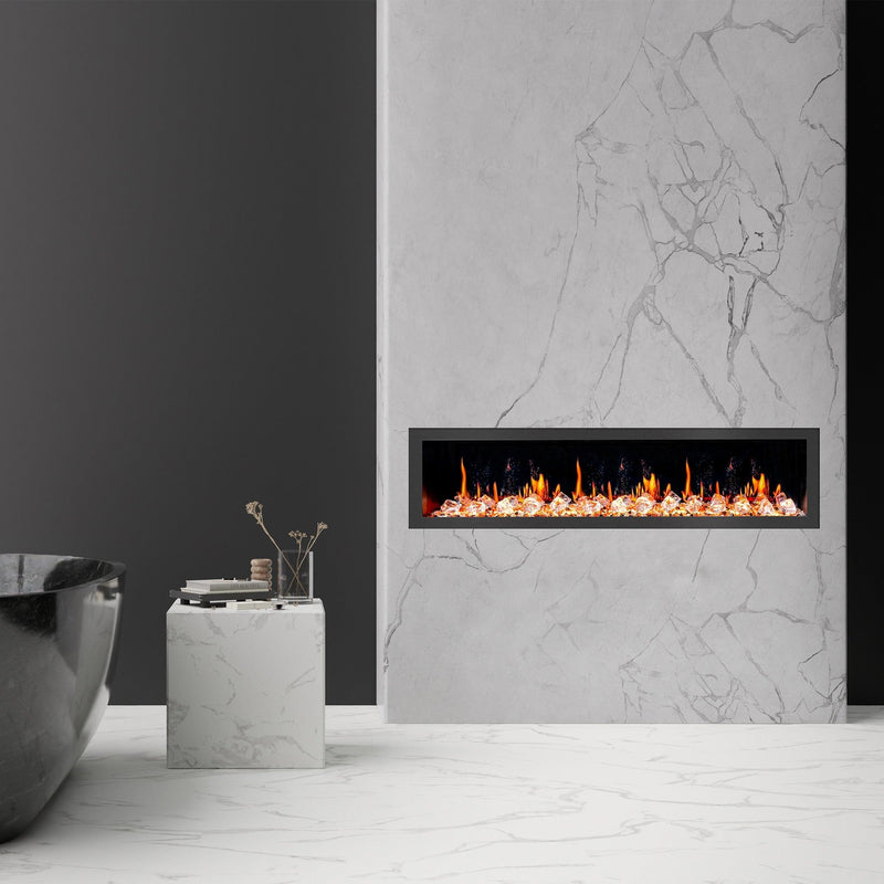 Latitude Electric Fireplace Latitude II 78-in Smart Wall Mount Electric Fireplace + Crushed Ice Rocks