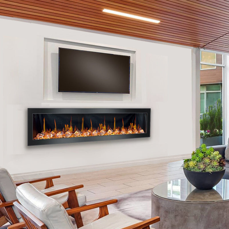 Latitude Electric Fireplace Latitude II 78-in Smart Wall Mount Electric Fireplace + Crushed Ice Rocks
