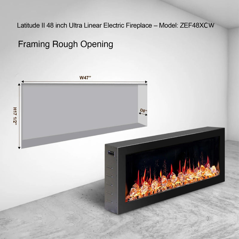 Litedeer Homes Electric Fireplace Gloria II 48" Seamless Push-in Electric Fireplace with Crushed Ice Rocks (White)
